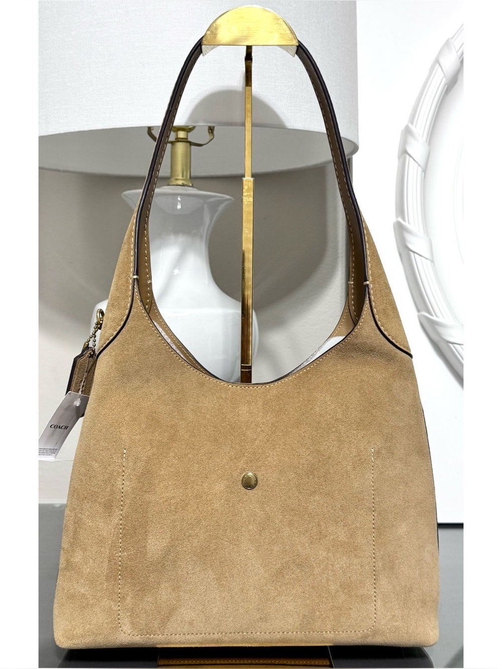 COACH Brooklyn Suede Shoulder Handbag 28, SAND - Picture 3 of 8